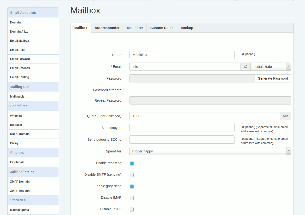 en ispconfig create mail account
