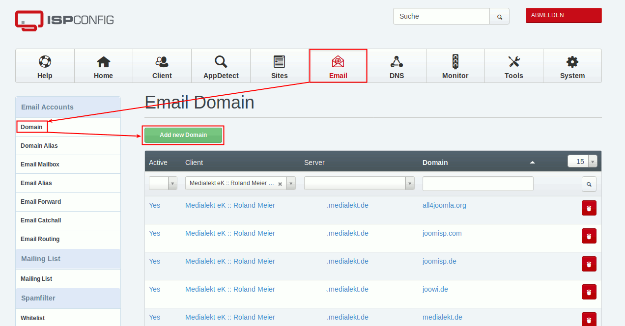 en ispconfig create mail domain